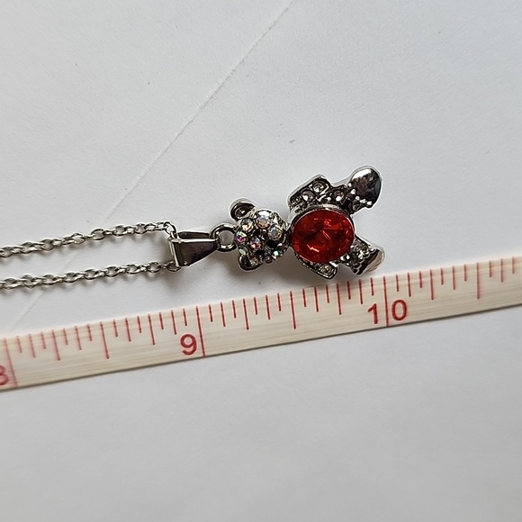 Bear Pendant Silver Tone Necklace Rhinestone - Picture 10 of 10